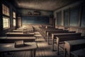 Classroom with empty wooden desks Generative AI Royalty Free Stock Photo