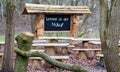 A classroom in the forest. The German text \