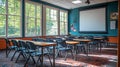 Classroom interior with daylight and projector Royalty Free Stock Photo