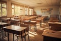 Classroom interior with empty desks and chairs in a public school Royalty Free Stock Photo