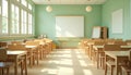 Classroom Interior with Empty Desks and Whiteboard, Educational Space Royalty Free Stock Photo