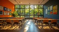 Classroom interior with large windows Royalty Free Stock Photo