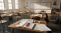 Classroom Interior School Desks, Whiteboard, and Education Concept Royalty Free Stock Photo