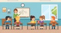 Elementary School Classroom Illustration Teacher Explaining Lesson to Students Royalty Free Stock Photo