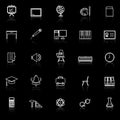 Classroom line icons with reflect on black background