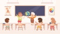 Classroom with Little Children Pupils Sitting at Desk Have Lesson Vector Illustration Royalty Free Stock Photo