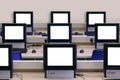 IT classroom multiple computer screens