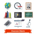 Classroom objects colourful flat icon set