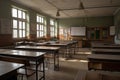Classroom in the old school of the city of Odessa, Ukraine, Decorated Interior of an empty school class, AI Generated Royalty Free Stock Photo