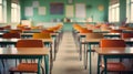 Classroom with rows of chairs and tables. Toned image. Generative AI Royalty Free Stock Photo