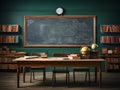 A Classroom\'s Blank Blackboard.a pristine blackboard awaits.GenerativeAI.