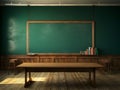 A Classroom\'s Blank Blackboard.a pristine blackboard awaits.GenerativeAI.