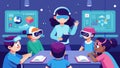 A classroom transformed into a virtual reality wonderland as kids don VR headsets and try out their immersive games