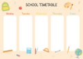 Cute childish school timetable. Weekly planner for students, pupils with days week, school study organizer.