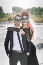 A classy couple with skeleton make up for Halloween or All Souls Day Royalty Free Stock Photo