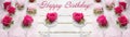 Classy festive decorative floral Happy Birthday background banner panorama greeting card template - Many pink blooming rosa roses