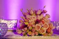 Classy floral arrangement in a pastel pink hues bouquet featuring pink roses, tulips and fuchsia calla lilies