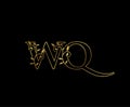 Classy Gold Line letter W, Q and WQ Vintage decorative ornament emblem badge, wedding logo, classy letter logo icon