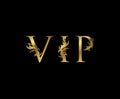 Classy Gold VIP Letters Floral logo. Vintage drawn emblem for book design, weeding card, brand name, business card, Restaurant,
