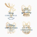 Classy Merry Christmas and Happy New Year Abstract Vector Signs, Labels or Logo Templates Set. Hand Drawn Reindeer, Ball Royalty Free Stock Photo