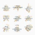 Classy Merry Christmas and Happy New Year Abstract Vector Signs, Labels or Logo Templates Set. Hand Drawn Reindeer, Tree Royalty Free Stock Photo