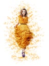 Classy Shiny Woman in Modern Yellow Vernal Dress