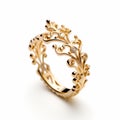 Claude De Moulinex Diamond Scroll Ring - Elegant Gold Leaf Pattern Design