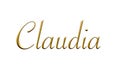 Claudia - Female name . Gold 3D icon on white background. Decorative font. Template, signature logo.