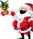 Santa with air pollution mask and plant