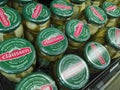 Claussen Pickle Jars Pickles Brand Logo Display on Shelf Royalty Free Stock Photo