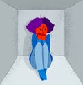 Claustrophobia fear of closed space and no escape vector illustration, girl is closed in small room space and scared in panic