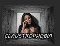 Claustrophobia. Woman feeling in closed space and crying