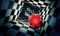 Claustrophobic. Red ball in a chess tunnel concept image. The Royalty Free Stock Photo