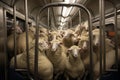 Claustrophobic Sheep crammed subway. Generate ai