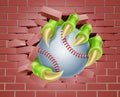 Claw with Baseball Ball Breaking Through Brick Wall Royalty Free Stock Photo