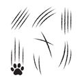 Claw cat scratch, slash vector icon, paw mark set. Animal simple illustration