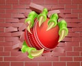 Claw with Cricket Ball Breaking Through Brick Wall