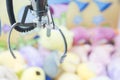 Claw Game or cabinet catches the doll.A mechanical arm selecting a random soft toy in a vending machine Royalty Free Stock Photo