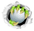 Claw with Golf Ball Breaking out Of Background