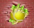 Claw with Tennis Ball Breaking Through Brick Wall Royalty Free Stock Photo