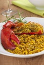 Clawed Lobster with yellow rice Royalty Free Stock Photo