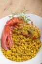 Clawed Lobster with yellow rice Royalty Free Stock Photo