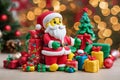 Clay art of a christmas showing a santa claus around xmas ornaments Royalty Free Stock Photo