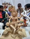 Clay art, goddess Saraswati little statue.