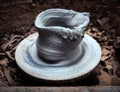 Clay billet during processing in a pottery workshop