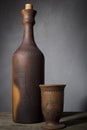 Clay bottle with wine Royalty Free Stock Photo