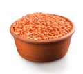 Bowl of red lentil isolated
