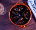 Clay bowl of stewed molluscs a la marinera Royalty Free Stock Photo