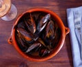Clay bowl of stewed molluscs a la marinera Royalty Free Stock Photo