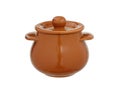 Clay, ceramic pot with a cover isolated on a white background